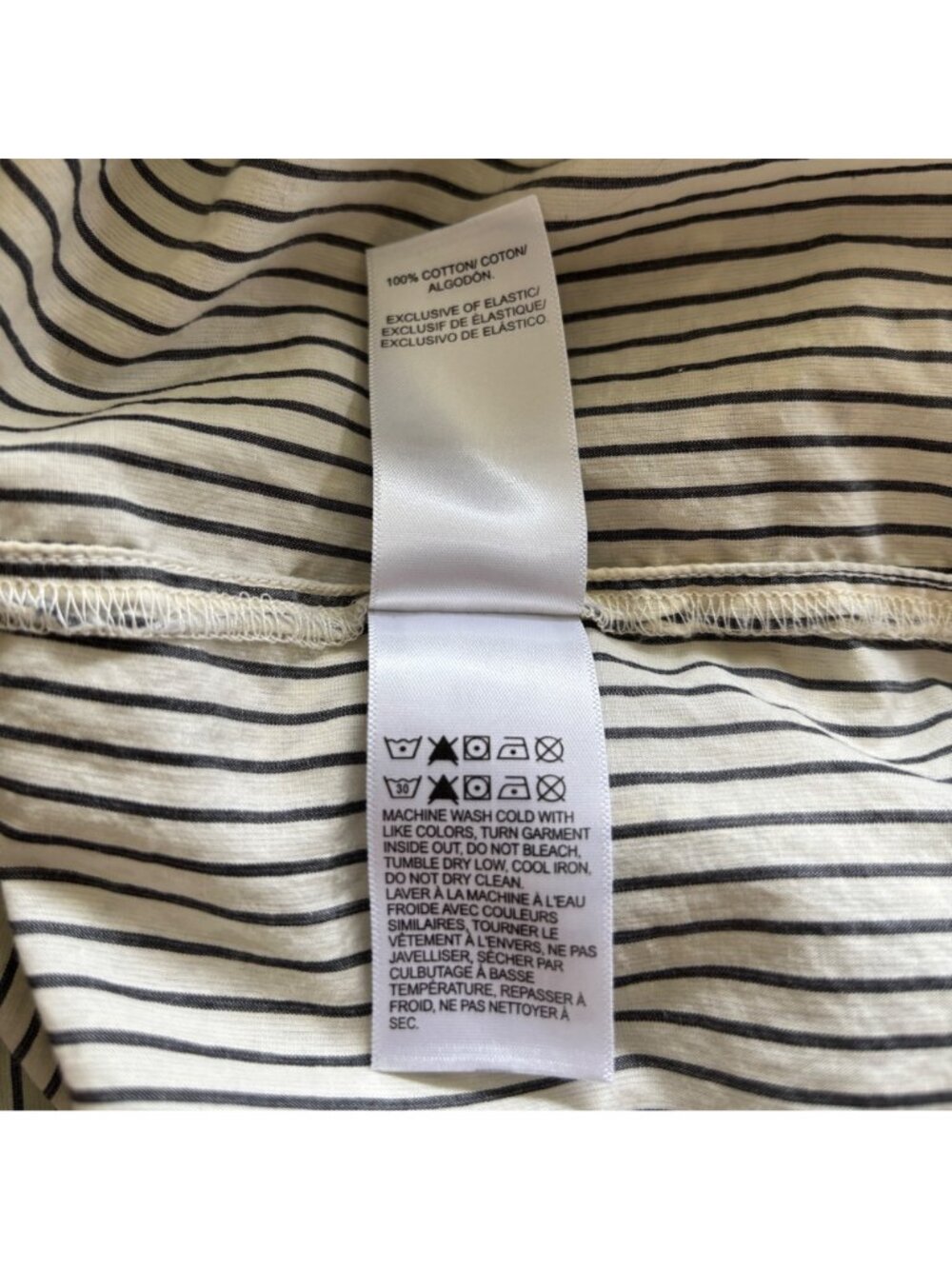 Lucky Brand Women's Smocked V-Neck Cotton Top Sz Large Beige w/ Gray Stripes - Picture 6 of 6